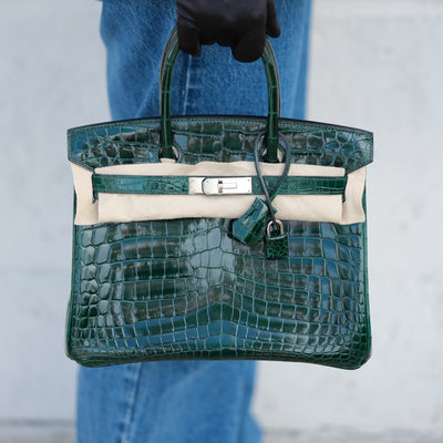Hermes 2010 Birkin 30 Vert Fonce Shiny Niloticus Crocodile with Palladium Hardware