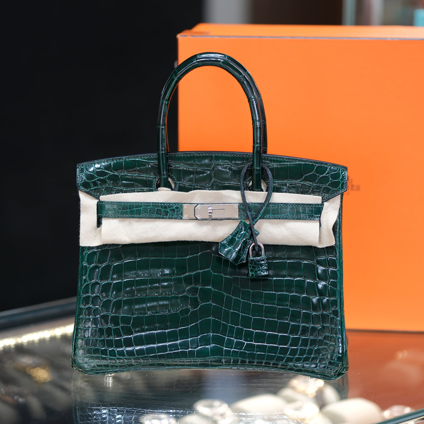 Hermes 2010 Birkin 30 Vert Fonce Shiny Niloticus Crocodile with Palladium Hardware