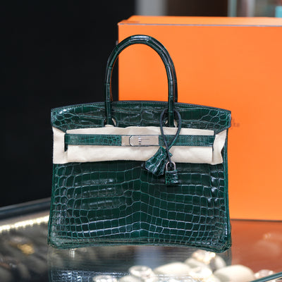 Hermes 2010 Birkin 30 Vert Fonce Shiny Niloticus Crocodile with Palladium Hardware
