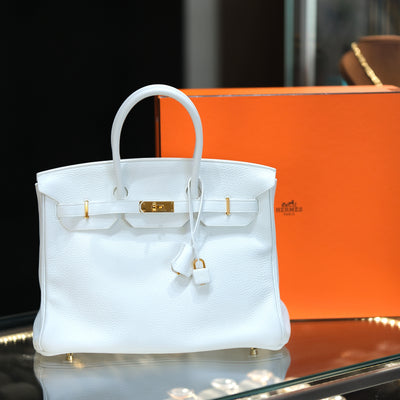 Hermes 2014 Birkin 35 White Clemence with Gold Hardware