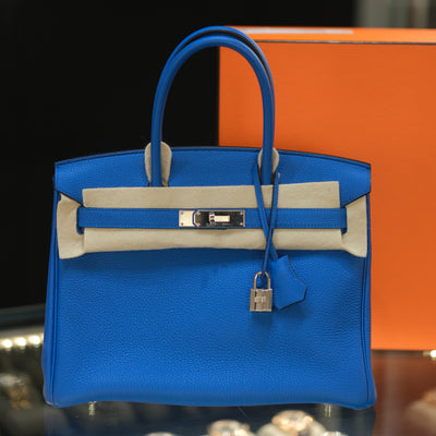 Hermes 2018 Birkin 30 Bleu Royal Togo with Palladium Hardware