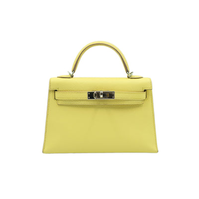 Hermes 2023 Mini Kelly Sellier 20 Limoncello Chevre with Palladium Hardware