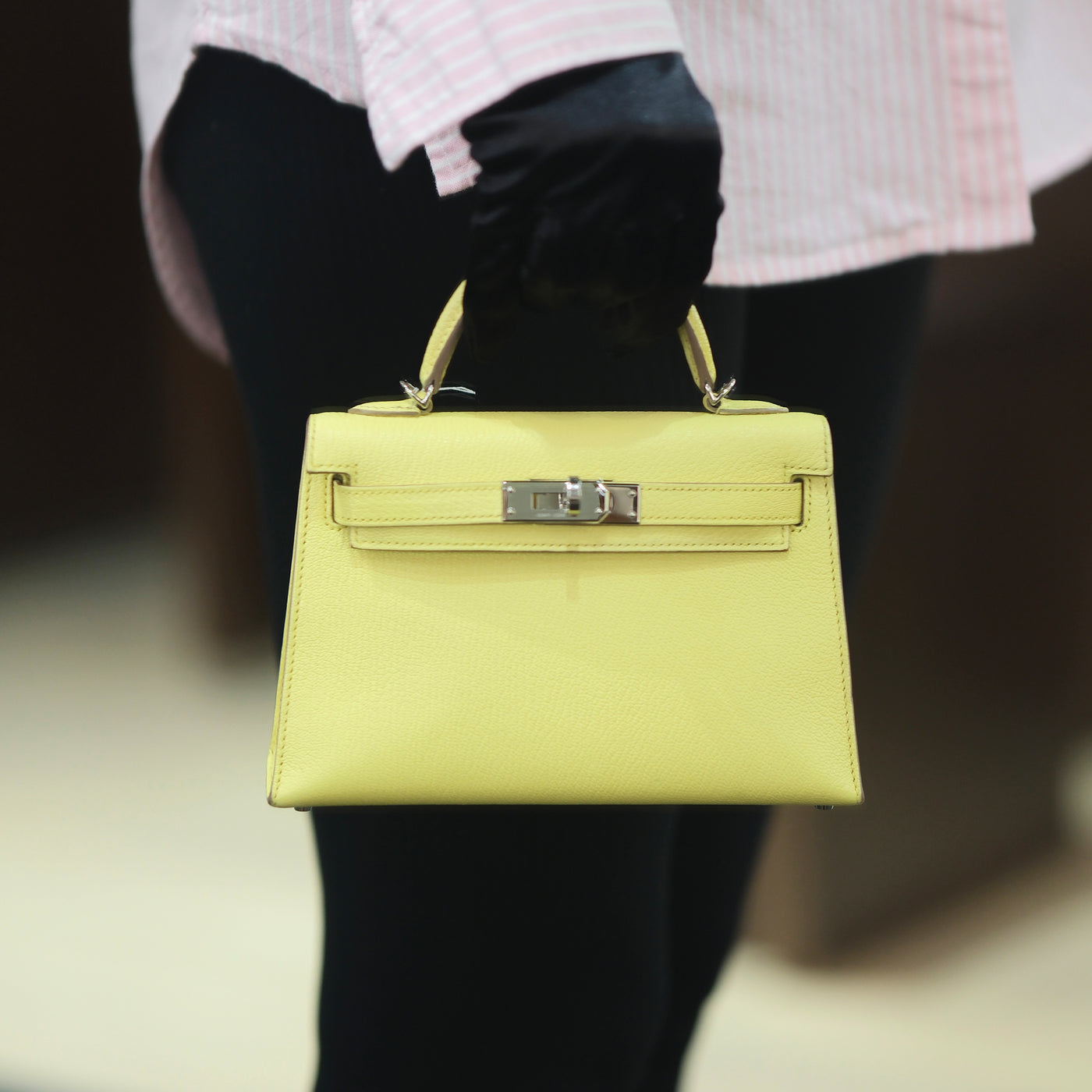 Hermes 2023 Mini Kelly Sellier 20 Limoncello Chevre with Palladium Hardware