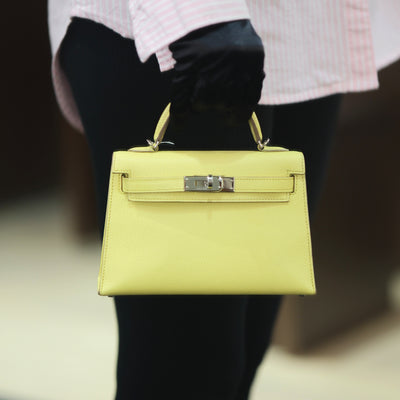Hermes 2023 Mini Kelly Sellier 20 Limoncello Chevre with Palladium Hardware