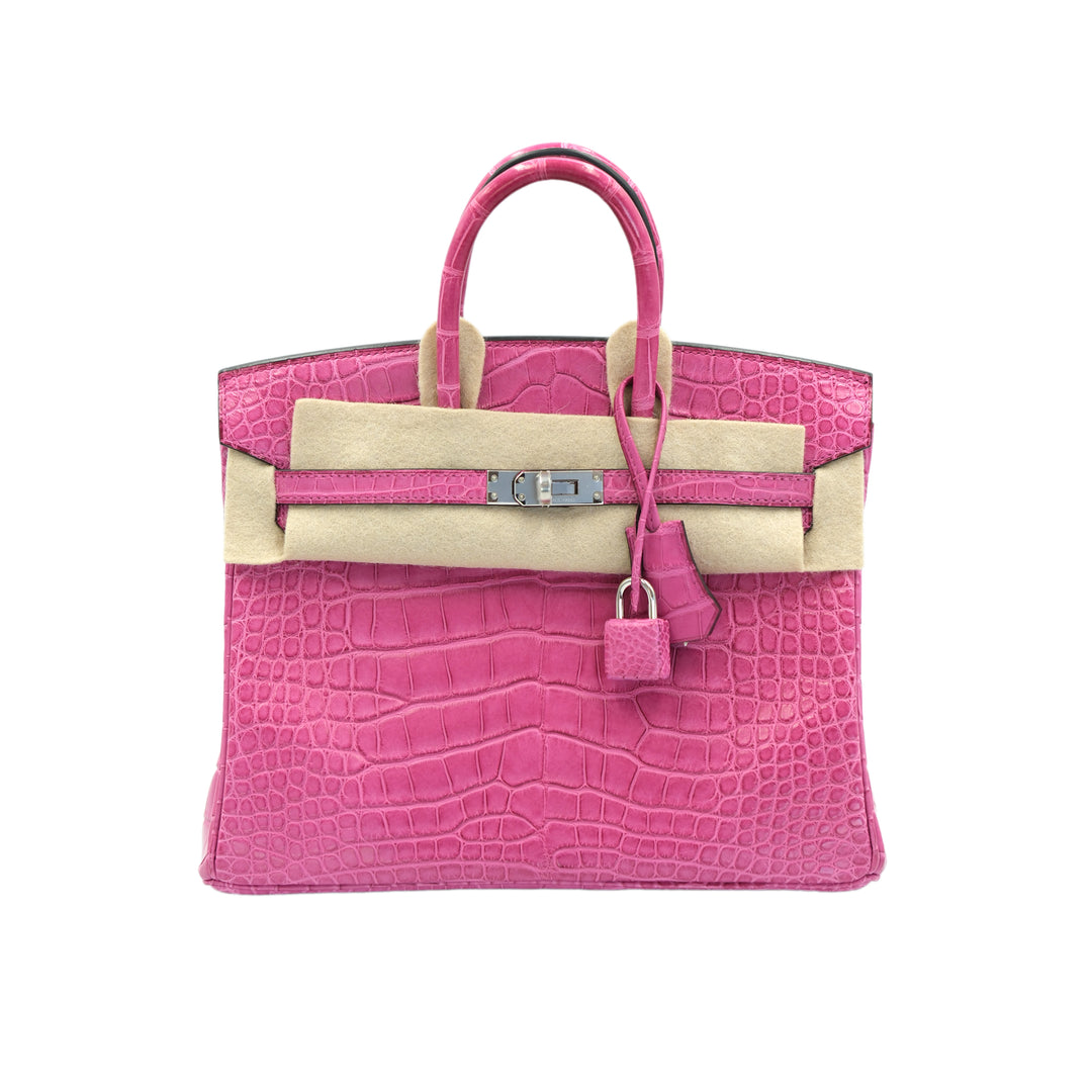 Hermes 2022 Birkin 25 Rose Sheherazade Matte Alligator Palladium