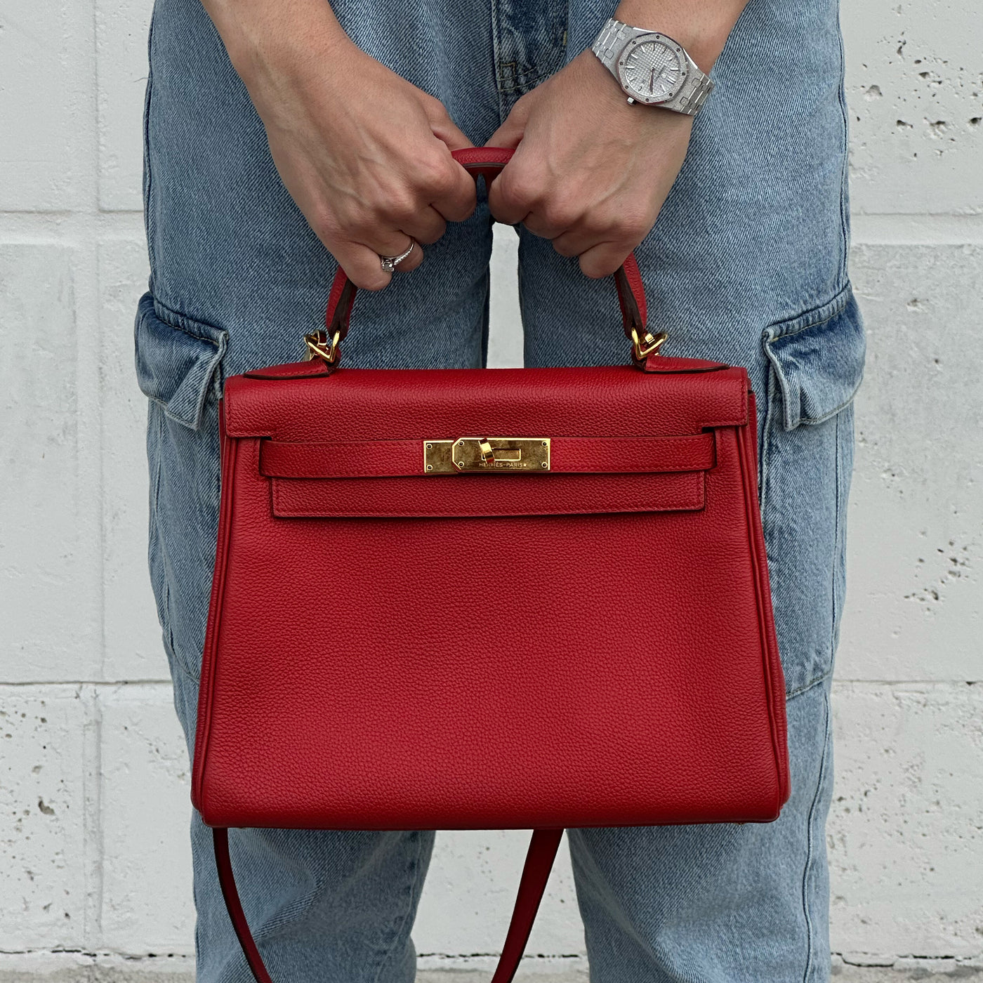 Hermes Kelly 28 Rouge Casaque Togo with Gold Hardware
