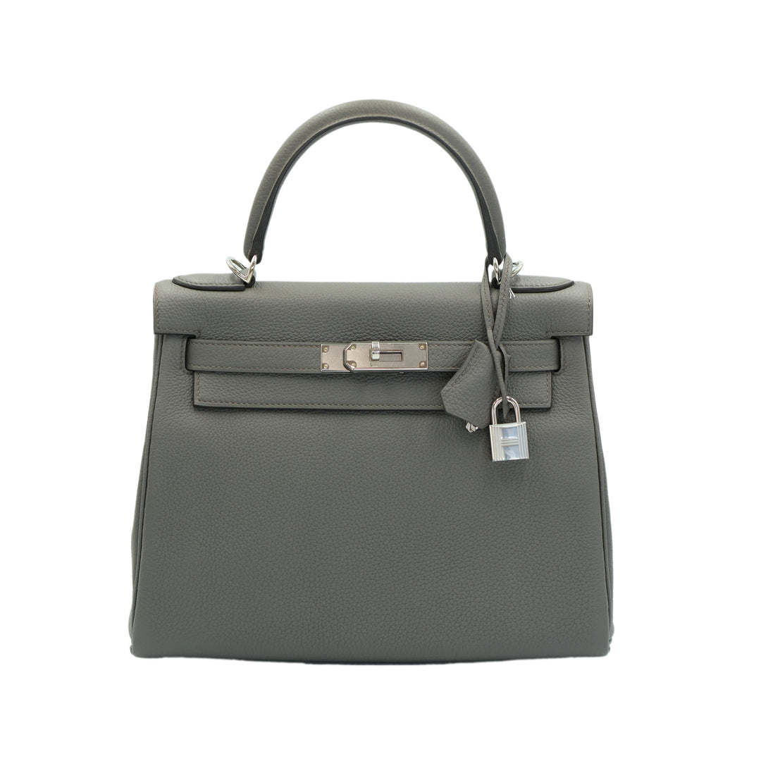 Hermes 2021 Kelly 28 Retourne Gris Meyer Togo with Palladium