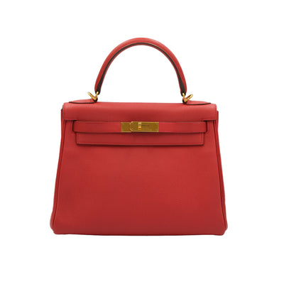 Hermes Kelly 28 Rouge Casaque Togo with Gold Hardware