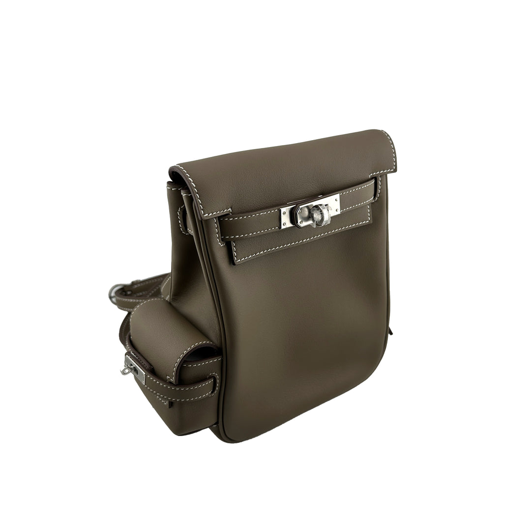 Hermes 2024 Mini Kelly Jump Backpack Etoupe Swift with Palladium