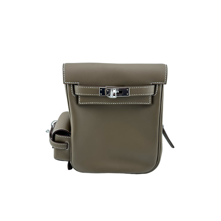 Hermes 2024 Mini Kelly Jump Backpack Etoupe Swift with Palladium Hardware