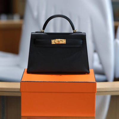 Hermes Mini Kelly Sellier 20 Noir Epsom with Gold Hardware