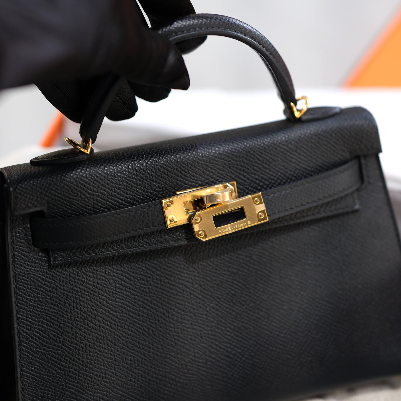 Hermes Mini Kelly Sellier 20 Noir Epsom with Gold Hardware