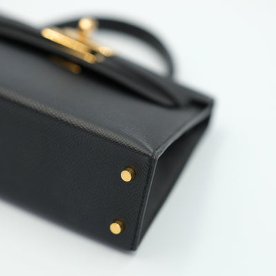 Hermes Mini Kelly Sellier 20 Noir Epsom with Gold Hardware