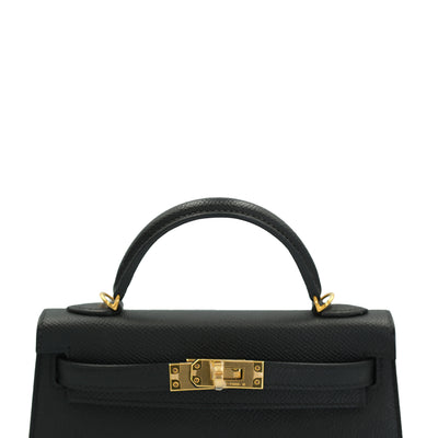 Hermes Mini Kelly Sellier 20 Noir Epsom with Gold Hardware