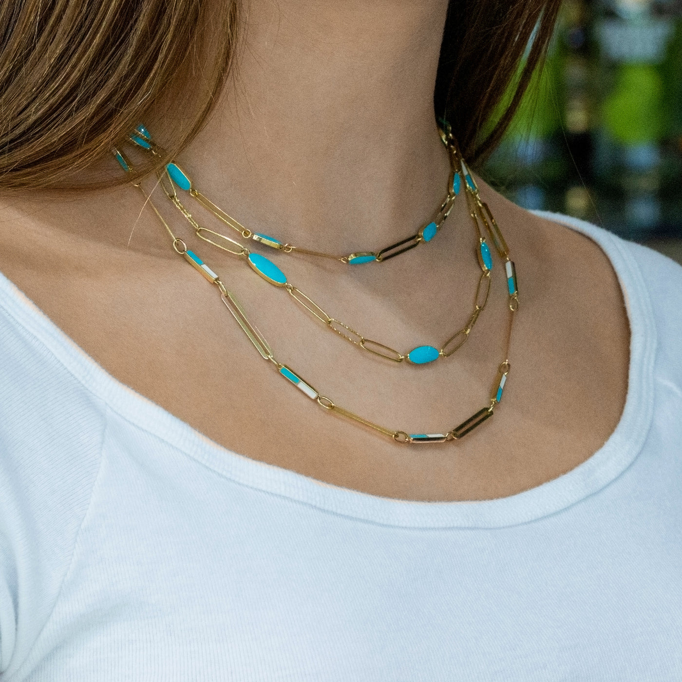 White/Turquoise Enamel Bar Necklace