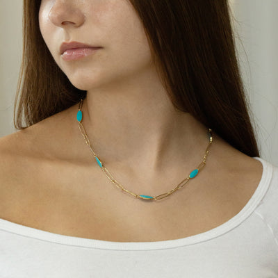 Turquoise Enamel Petite Clip Necklace