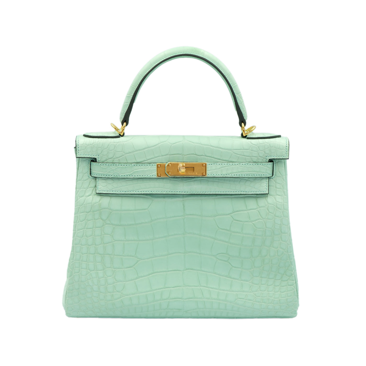 Hermes Kelly 28 Retourne Vert d'Eau Matte Alligator with Gold Hardware