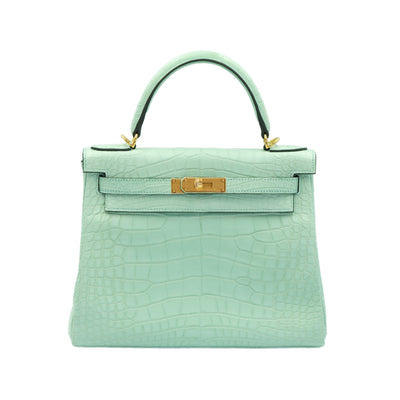 Hermes Kelly 28 Retourne Vert d'Eau Matte Alligator with Gold Hardware