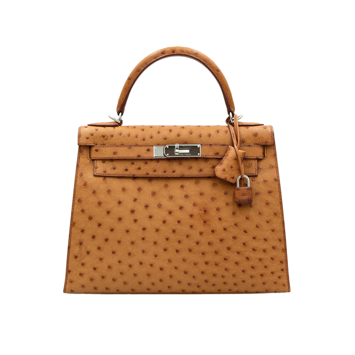 Hermes Kelly 28 Sellier Cognac Ostrich with Palladium Hardware