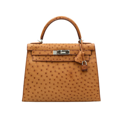 Hermes Kelly 28 Sellier Cognac Ostrich with Palladium Hardware