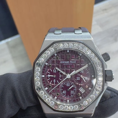 Audemars Piguet Royal Oak Offshore 26048SK.ZZ.D066CA.01 Lady Stainless Steel Plum Dial Diamond Bezel