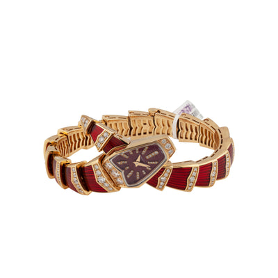 Bulgari Serpenti 18K Rose Gold with Red Lacquered & Diamonds