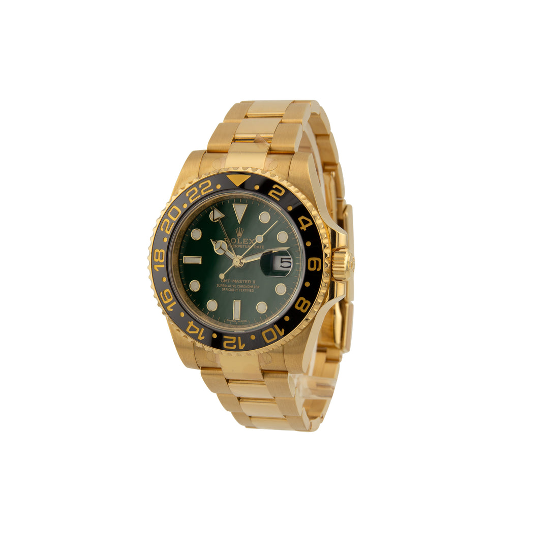 Rolex GMT-Master II 116718LN Yellow Gold Green Dial Black Bezel