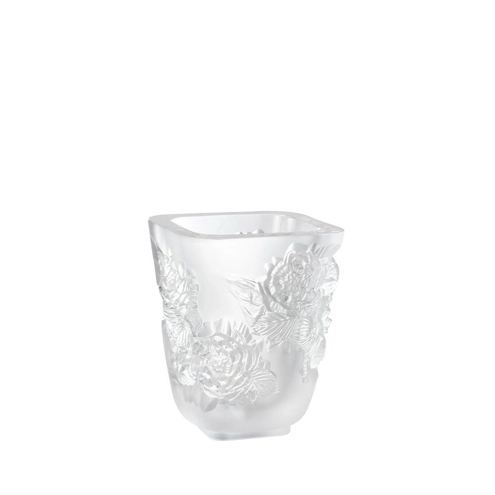 LALIQUE PIVOINES VASE SMALL SIZE CLEAR CRYSTAL - ecjmiami