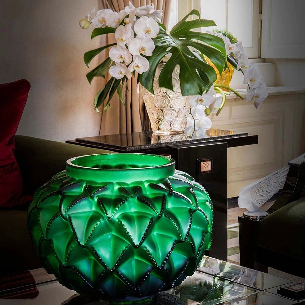 LALIQUE LANGUEDOC GRAND VASE NUMBERED EDITION GREEN CRYSTAL - ecjmiami