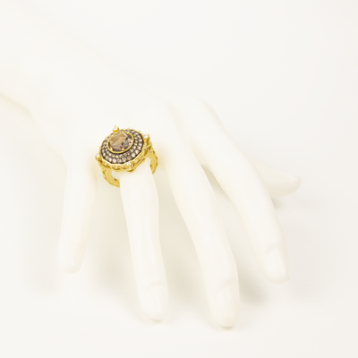 Judith Ripka 18K Yellow Gold Diamond & Quartz Ring