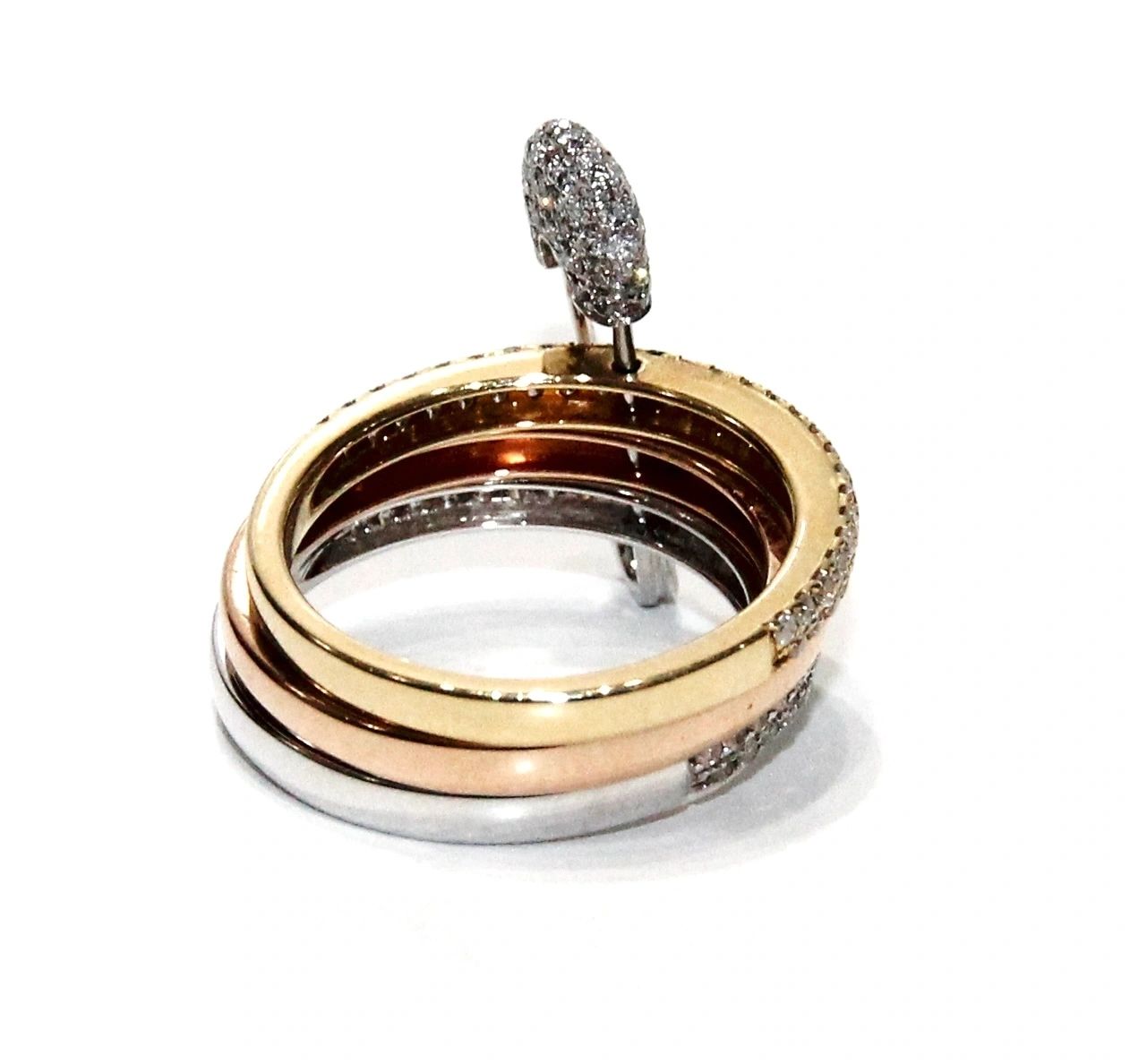 ECJ Collection 18K White, Yellow And Rose Gold Safety Pin Diamond Ring