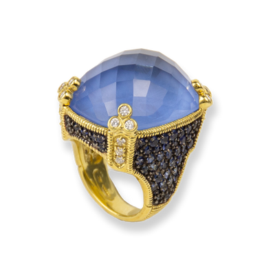 Judith Ripka 18K Yellow Gold Diamond & Quartz & Sapphire Ring
