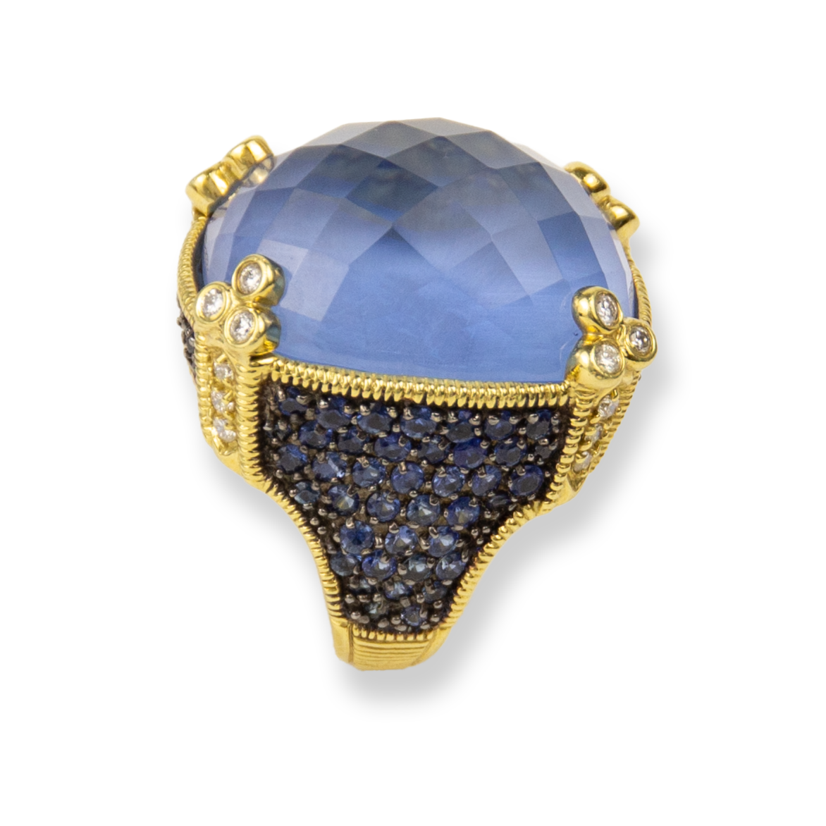 Judith Ripka 18K Yellow Gold Diamond & Quartz & Sapphire Ring