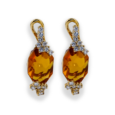 Porrati 18K Yellow Gold 1.08ctw Diamond & Yellow Citrine Earrings
