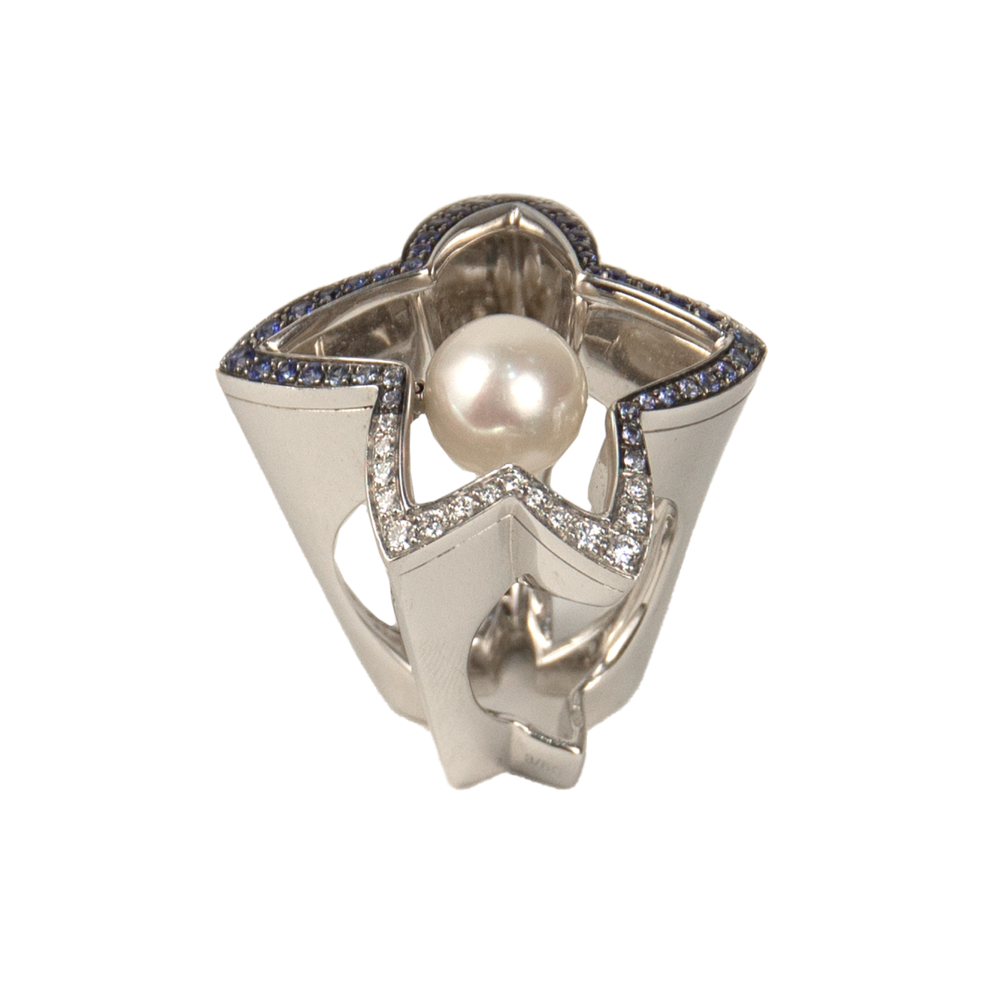 IO SI 18K White Gold 0.24 Diamond & Sapphire Ring