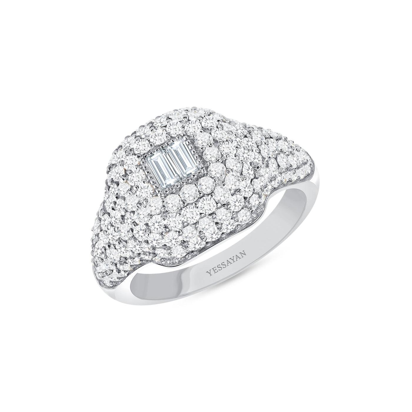 Yessayan 18K White Gold Diamond Signet Ring