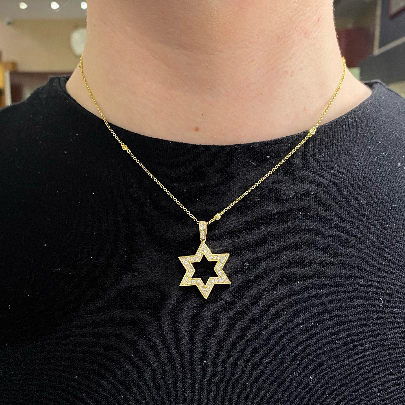 ECJ Collection Star of David 18K Yellow Gold 0.77ctw Diamond Pendant Necklace
