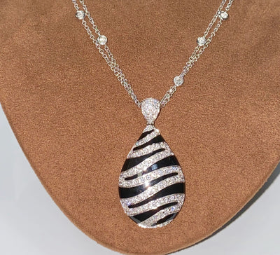 Leo Pizzo 18KT White Gold Diamond Enamel Zebra Pendant Necklace - ecjmiami