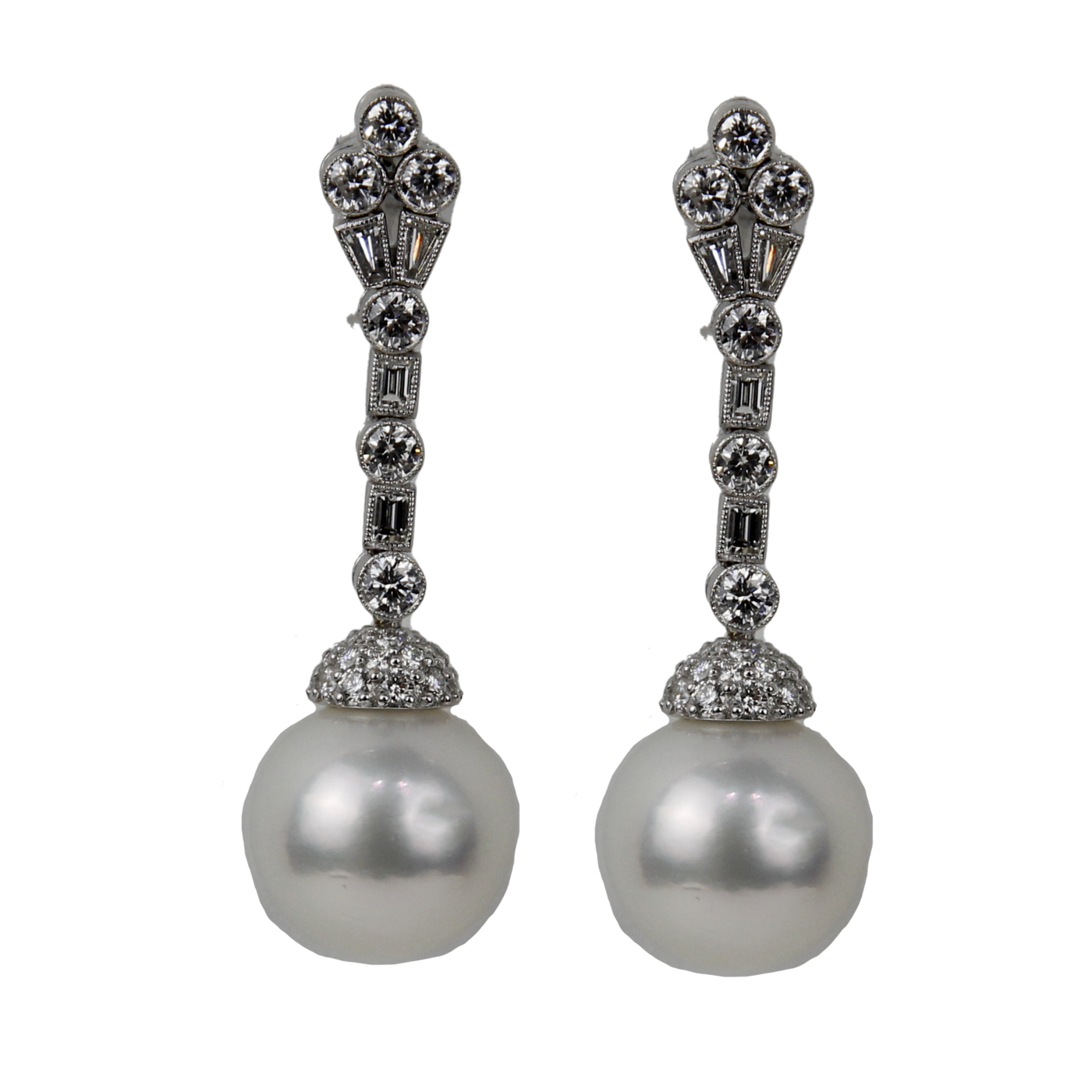 ECJ Collection 18K White Gold 3.86ctw Diamond & Pearl Earrings