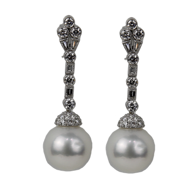 ECJ Collection 18K White Gold 3.86ctw Diamond & Pearl Earrings