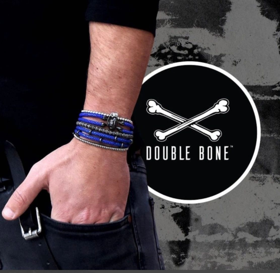 Double Bone Blue Stingray Bracelet With Black Beads (Unisex)