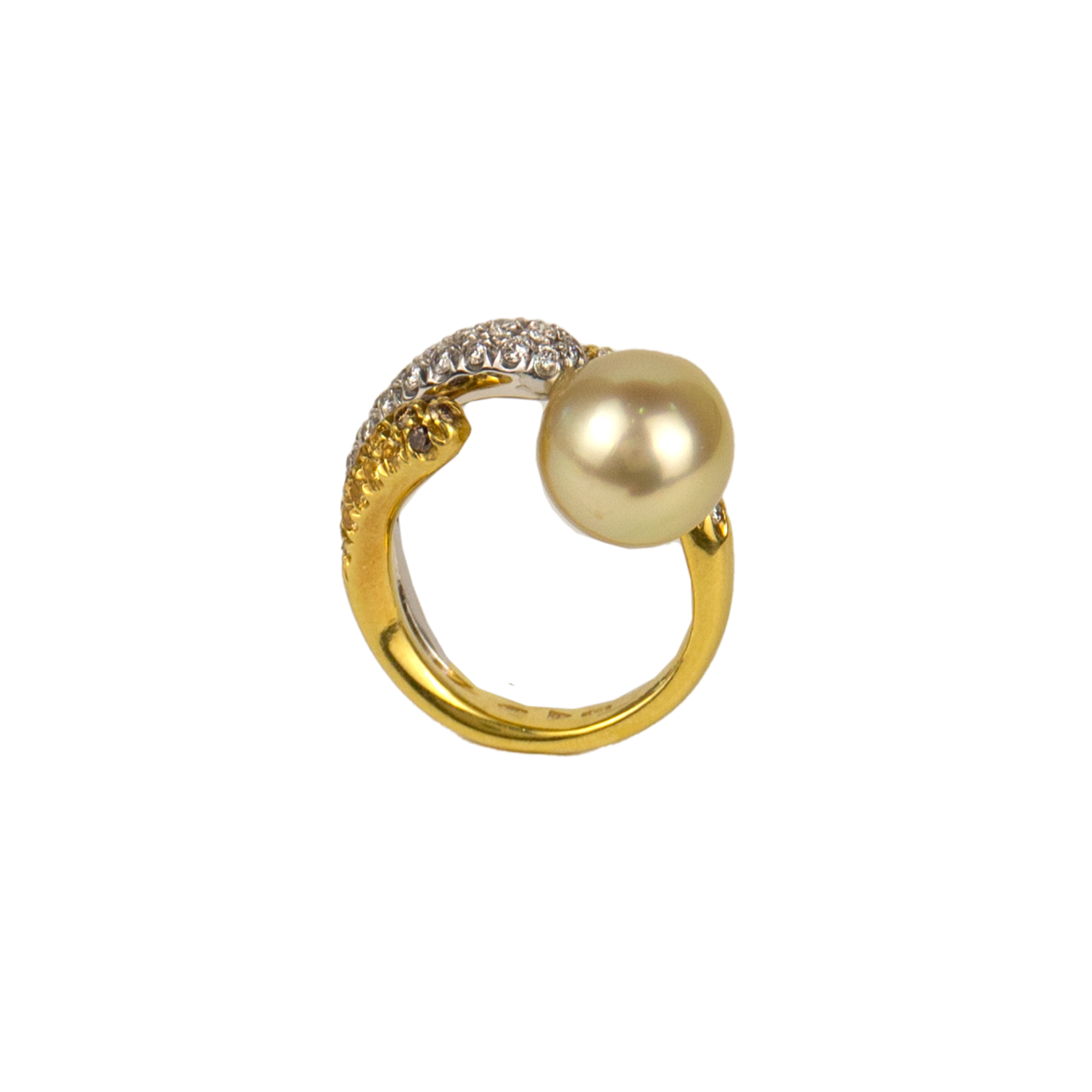 Stefan Hafner 18K Yellow & White Gold Diamond & Pearl Ring