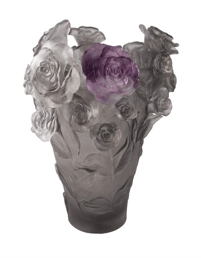 Daum Rose Passion Vase in Grey & Purple, Large