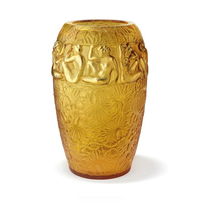 LALIQUE ANGÉLIQUE VASE LIMITED EDITION OF 99 PIECES AMBER CRYSTAL GOLD ENAMELLED - ecjmiami
