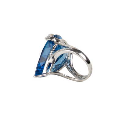 ECJ Collection 18K White Gold Blue Topaz & Diamond Ring