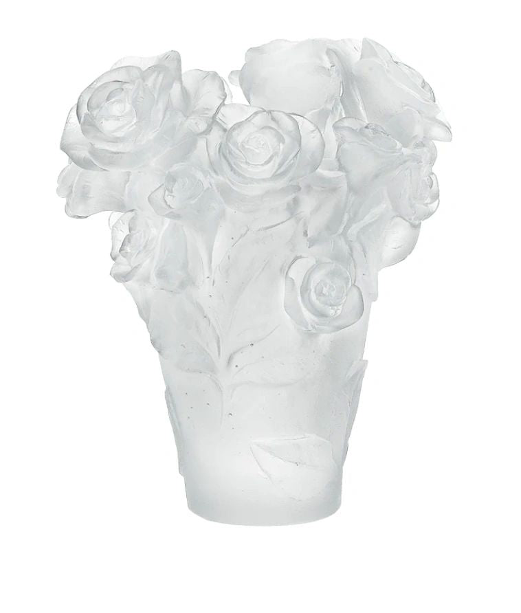 Daum Rose Passion Vase in White, Small