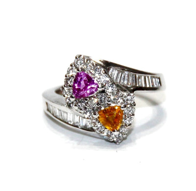ECJ Collection 18K White Gold Multi Color Diamond And Sapphire Ring