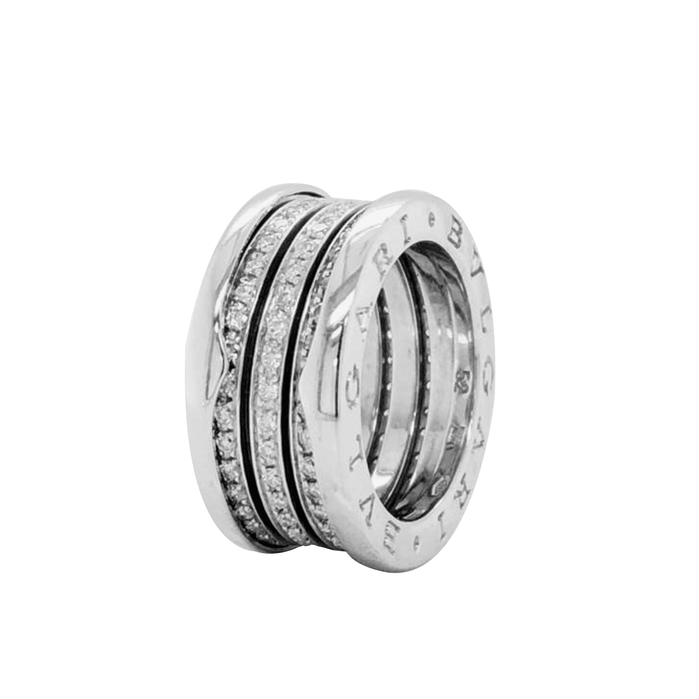 Bvlgari B.Zero1 18k White Gold 4-Band Ring with Pave Diamond Trim AN850556