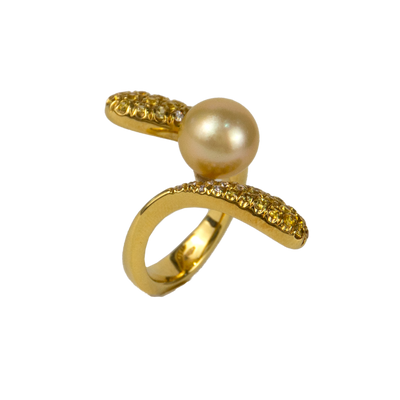 Stefan Hafner 18K Yellow Gold Diamond & Pearl Ring