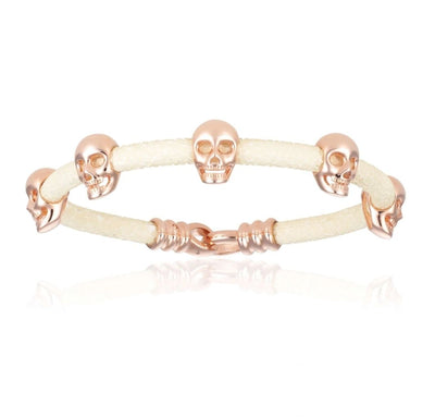 Double Bone White Stingray Bracelet With Rose Gold Skull for Woman